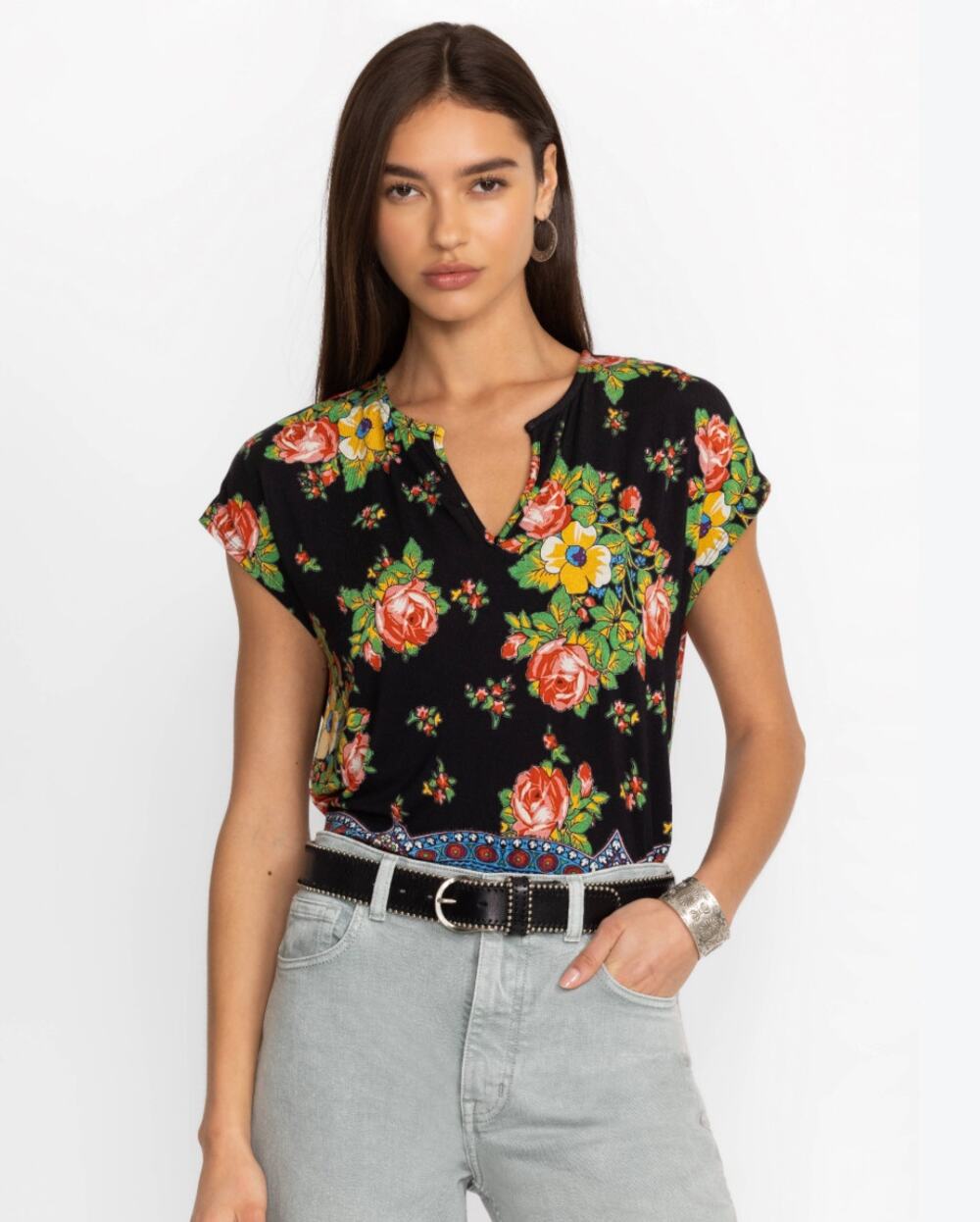 Johnny Was The Janie Favorite Dolman V-Neck Top M Rose Spark Boho Artsy Cottage